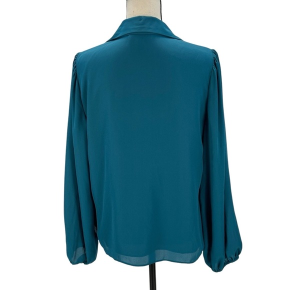 INC Long Sleeve Collared Tie Neck Chain Detail Blouse - Blue Green - size Medium - Picture 3 of 9